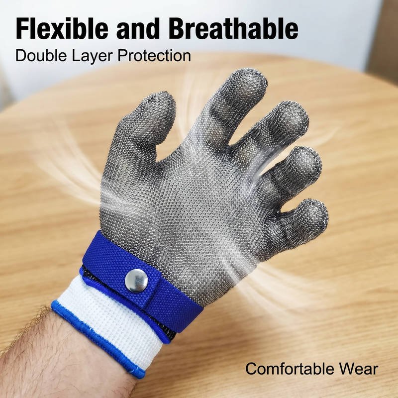 ANSI A9 Cut Resistant Glove for Kitchen & Construction, Food Grade 316 Stainless Steel Mesh Glove - Image 6