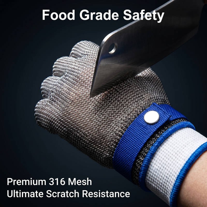 ANSI A9 Cut Resistant Glove for Kitchen & Construction, Food Grade 316 Stainless Steel Mesh Glove - Image 5