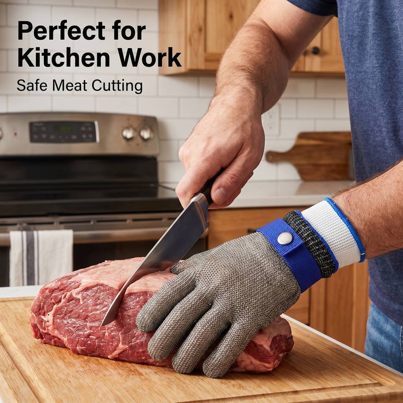 ANSI A9 Cut Resistant Glove for Kitchen & Construction, Food Grade 316 Stainless Steel Mesh Glove - Image 4