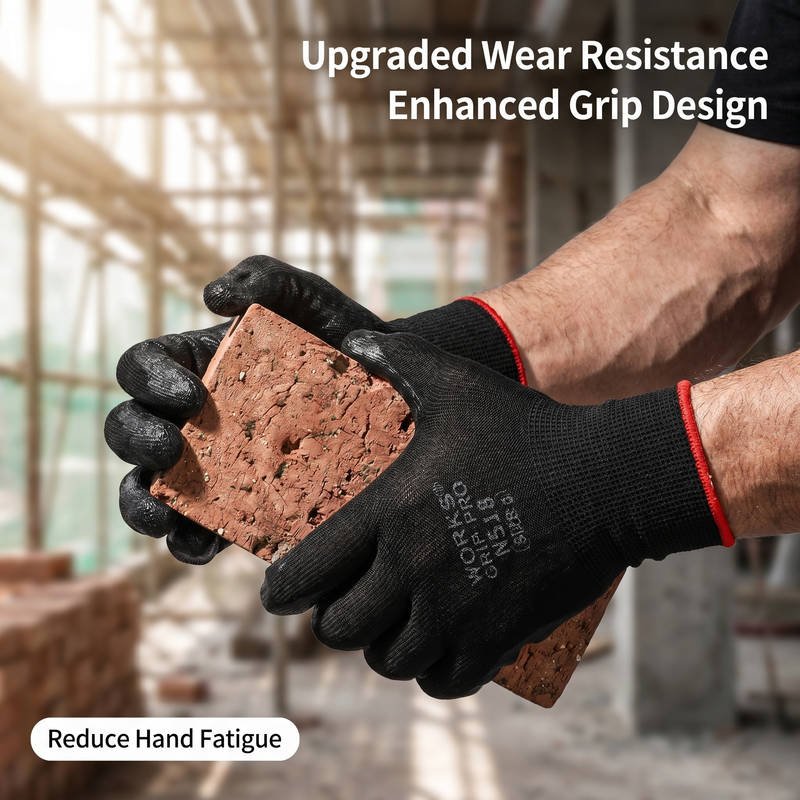 Abrasion Resistant Nitrile Grip Gloves, 13G Seamless Polyester Shell, Ultra Breathable Heavy Duty Construction Safety - Image 2