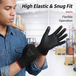 Abrasion Resistant Nitrile Grip Gloves, 13G Seamless Polyester Shell, Ultra Breathable Heavy Duty Construction Safety
