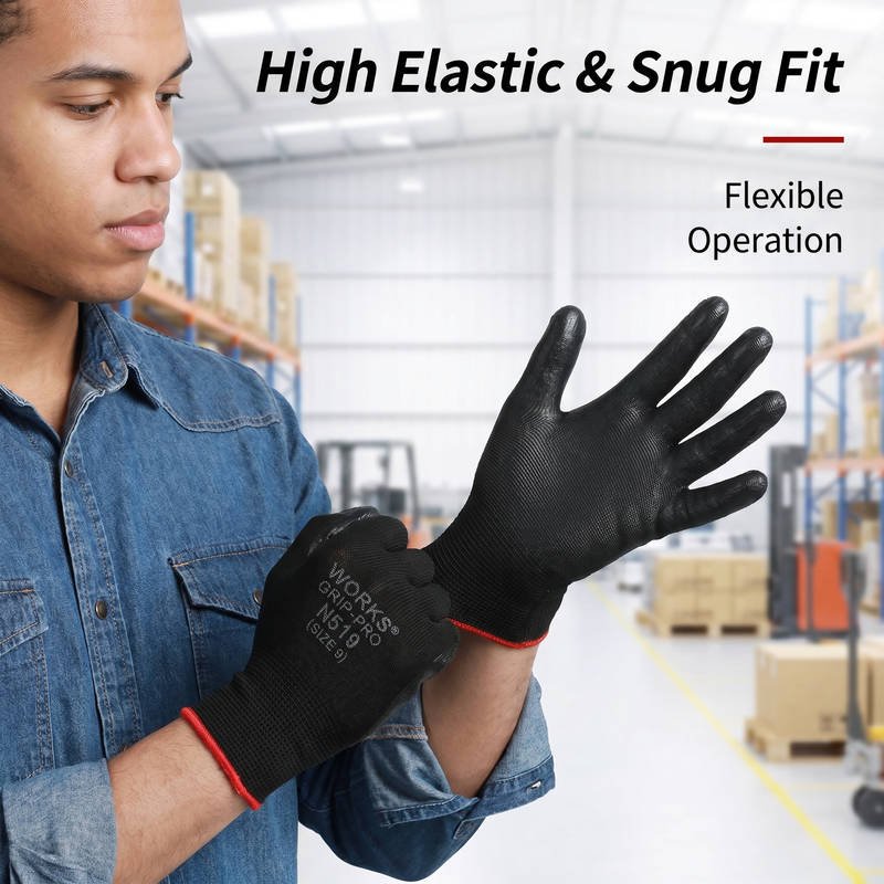 Abrasion Resistant Nitrile Grip Gloves, 13G Seamless Polyester Shell, Ultra Breathable Heavy Duty Construction Safety