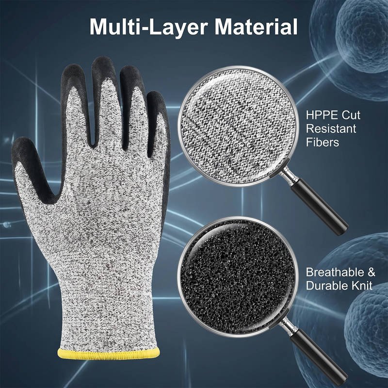 ANSI A5 Cut Resistant Gloves, HPPE Foam Nitrile Coated Work Gloves High Dexterity - Image 3