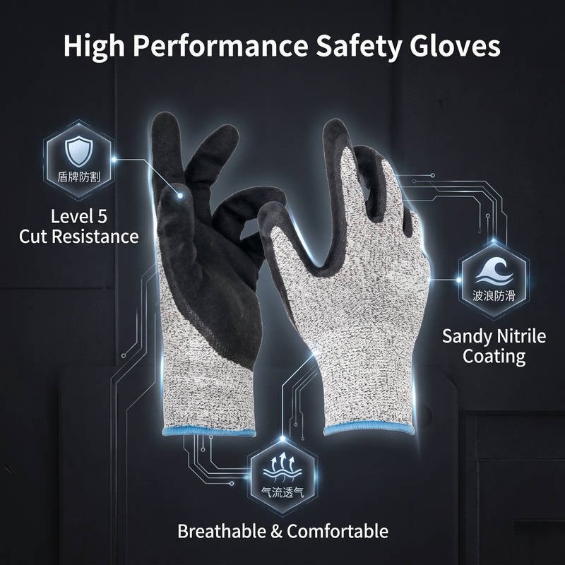 ANSI A5 Cut Resistant Gloves, HPPE Foam Nitrile Coated Work Gloves High Dexterity - Image 6