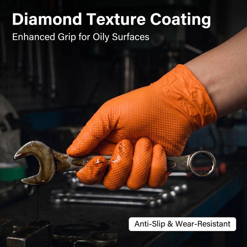 Touchscreen Heavy Duty Nitrile Gloves, Diamond Texture Oil Grip, Chemical Resistant Mechanic Work - Image 2