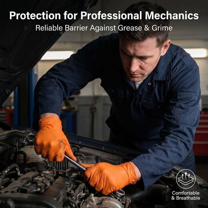 Touchscreen Heavy Duty Nitrile Gloves, Diamond Texture Oil Grip, Chemical Resistant Mechanic Work - Image 4