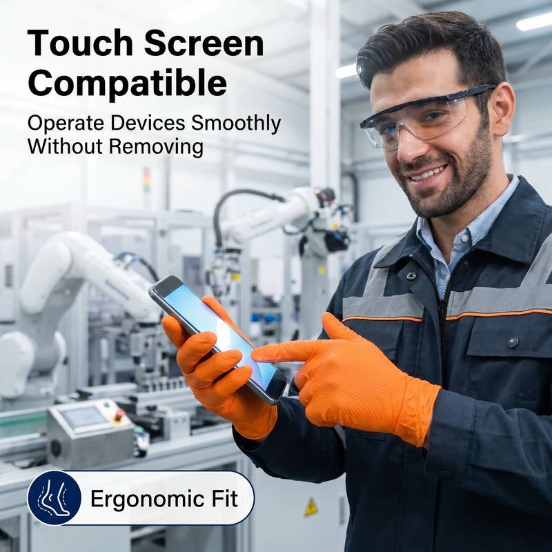 Touchscreen Heavy Duty Nitrile Gloves, Diamond Texture Oil Grip, Chemical Resistant Mechanic Work - Image 5