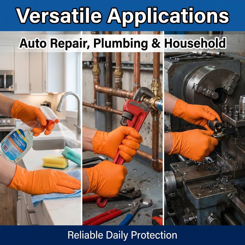 Touchscreen Heavy Duty Nitrile Gloves, Diamond Texture Oil Grip, Chemical Resistant Mechanic Work - Image 6