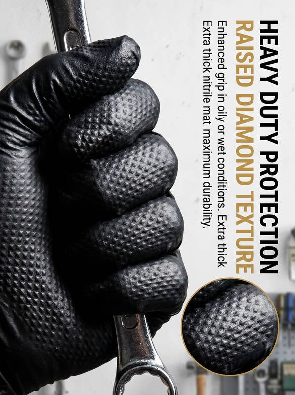 Heavy-Duty 6 Mil Nitrile Gloves, Diamond Texture Grip, Chemical & Oil Resistant Industrial Work Gloves, Mechanic Garage Repair - Image 2