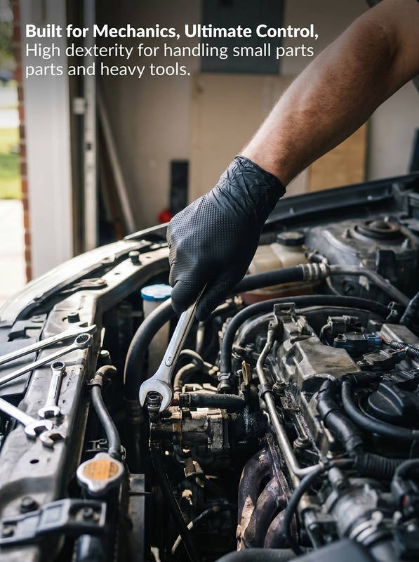 Heavy-Duty 6 Mil Nitrile Gloves, Diamond Texture Grip, Chemical & Oil Resistant Industrial Work Gloves, Mechanic Garage Repair - Image 4