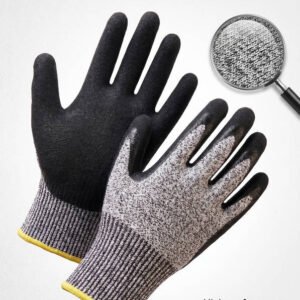 ANSI A5 Cut Resistant Gloves, Double Coated Nitrile Micro-Foam, Oil & Water Proof Grip, Carpentry & Wood Carving