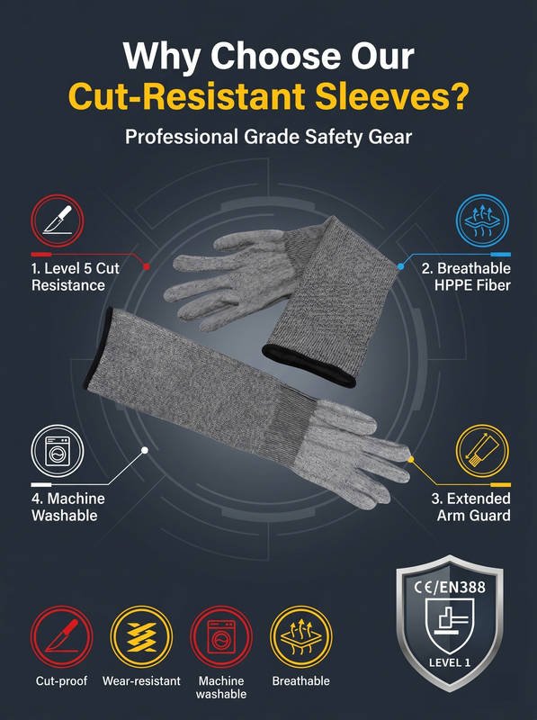 Cut Resistant Arm Sleeves Level 5, HPPE Extended Protective Sleeves Comfort Fit - Image 6