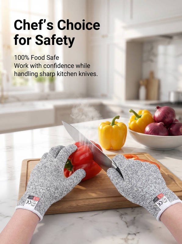 ANSI Level 5 Cut Resistant Gloves | HPPE Food Grade, Breathable for Oyster Shucking & Fish Cutting - Image 3