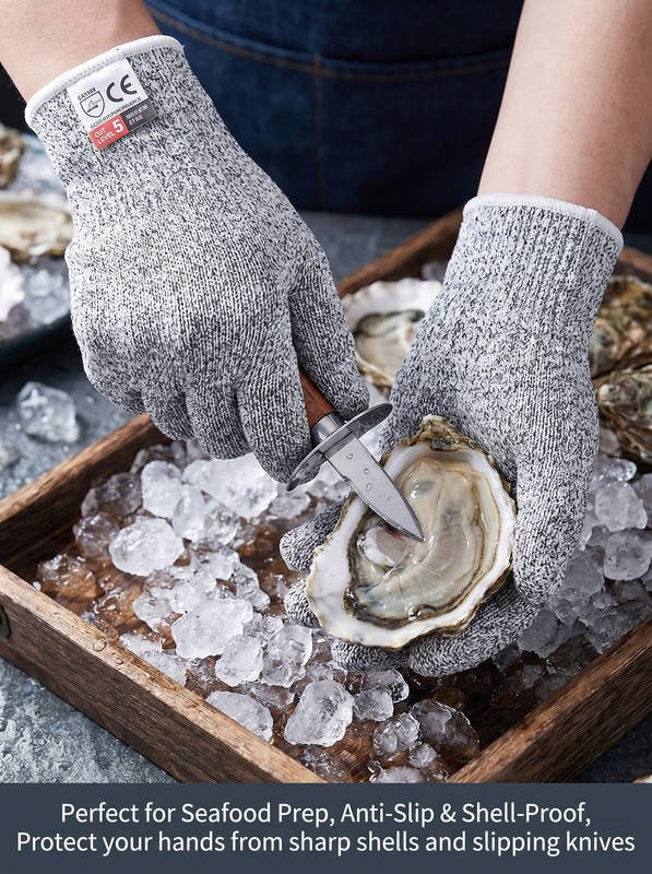 ANSI Level 5 Cut Resistant Gloves | HPPE Food Grade, Breathable for Oyster Shucking & Fish Cutting - Image 4