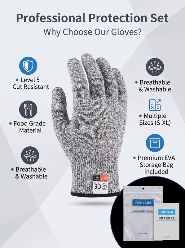 ANSI Level 5 Cut Resistant Gloves | HPPE Food Grade, Breathable for Oyster Shucking & Fish Cutting