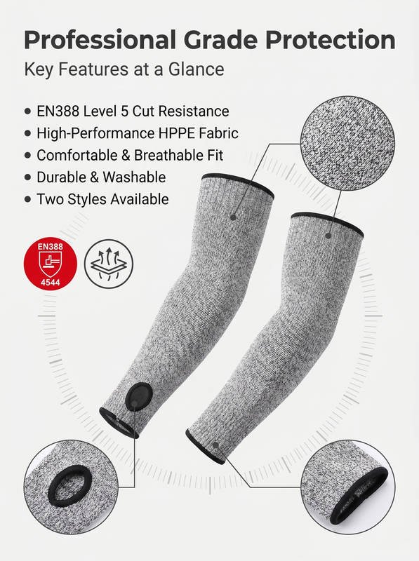 Cut Resistant Arm Sleeves Level 5, HPPE Protective Sleeves Comfortable Fit - Image 7
