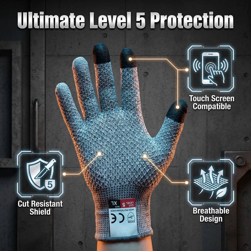 Cut Resistant Gloves Level 5, Touchscreen HPPE Work Gloves Breathable Comfort