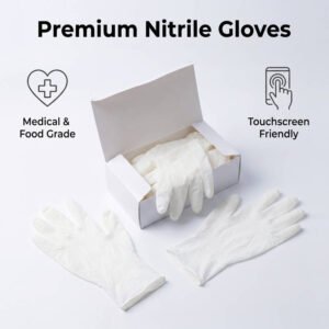 White Nitrile Exam Gloves Disposable, Sensitive Touchscreen Grip, Latex Free Medical & Food Safe for Lab