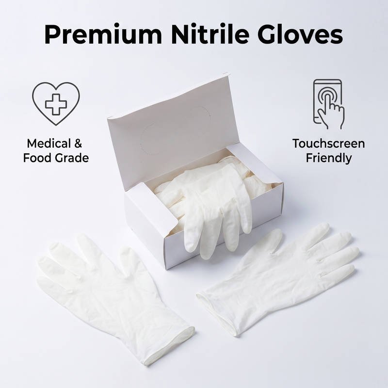 White Nitrile Exam Gloves Disposable, Sensitive Touchscreen Grip, Latex Free Medical & Food Safe for Lab
