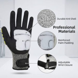 Impact Resistant Cut Protection Gloves, TPR Reinforced Anti-Vibration, Oil Grip for Oilfield & Mining