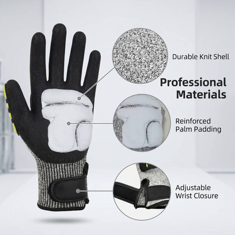 Impact Resistant Cut Protection Gloves, TPR Reinforced Anti-Vibration, Oil Grip for Oilfield & Mining