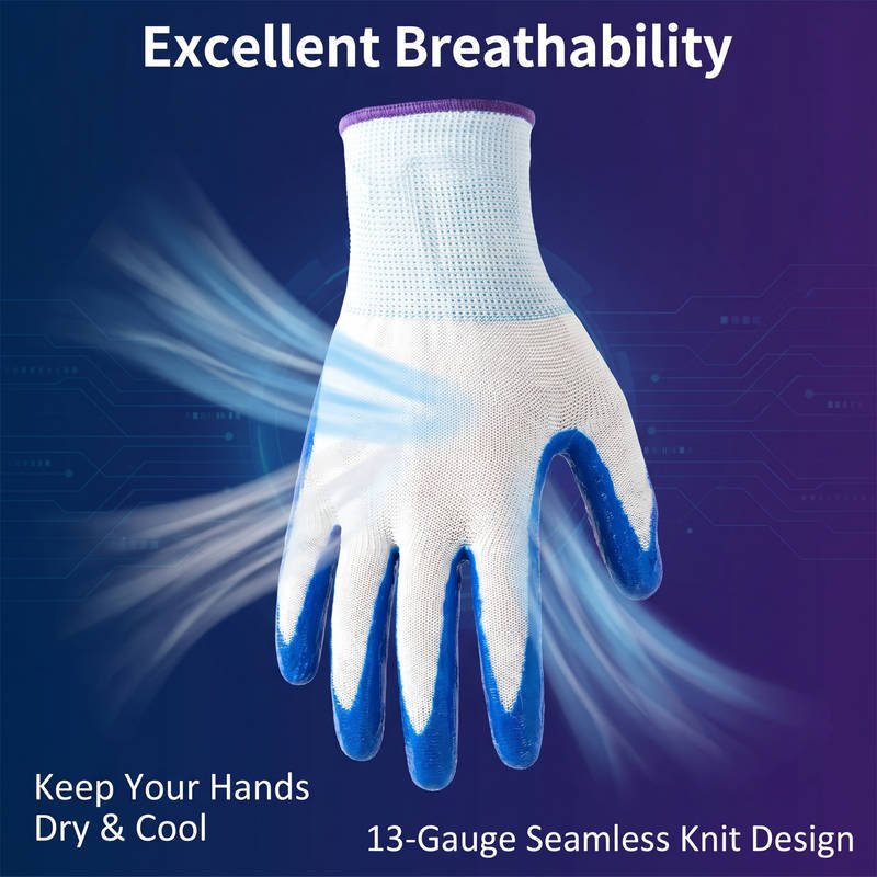 Heavy-Duty Abrasion Resistant Work Gloves - Embossed Nitrile Coated Grip for Construction - Image 2
