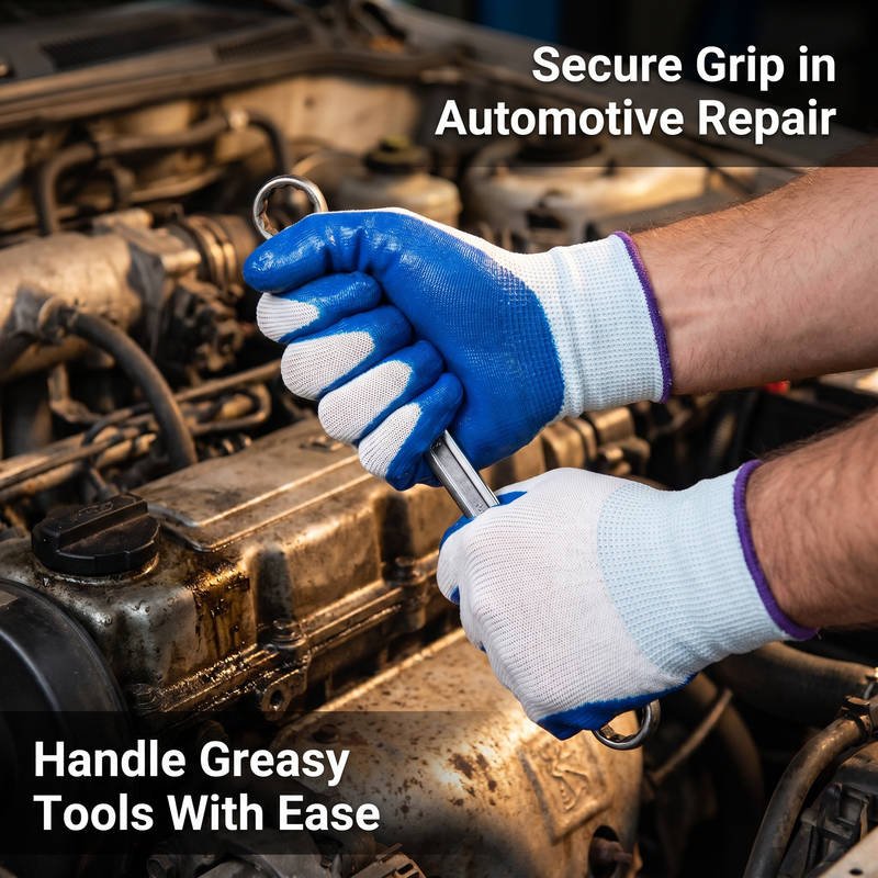 Heavy-Duty Abrasion Resistant Work Gloves - Embossed Nitrile Coated Grip for Construction - Image 4