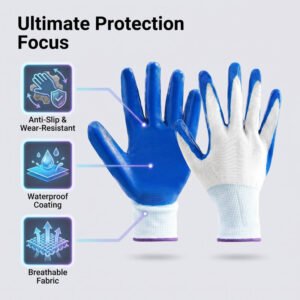 Heavy-Duty Abrasion Resistant Work Gloves - Embossed Nitrile Coated Grip for Construction