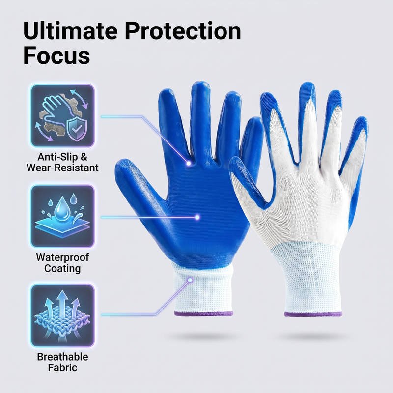 Heavy-Duty Abrasion Resistant Work Gloves - Embossed Nitrile Coated Grip for Construction