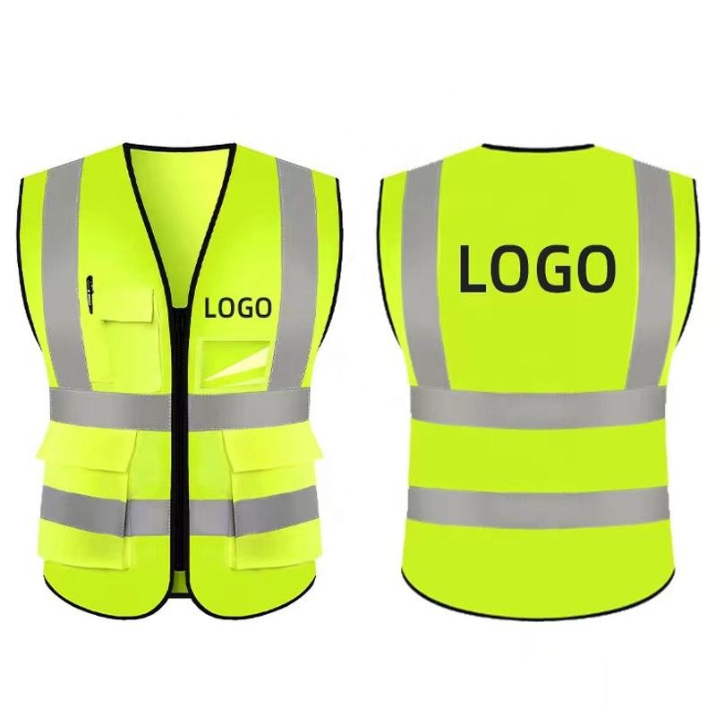 Men Hi Vis Vest Reflector Xxxl Construction Industrial Wear 100 Polyester Dark Green Security Safety Vest with Pockets Zipper - Image 2