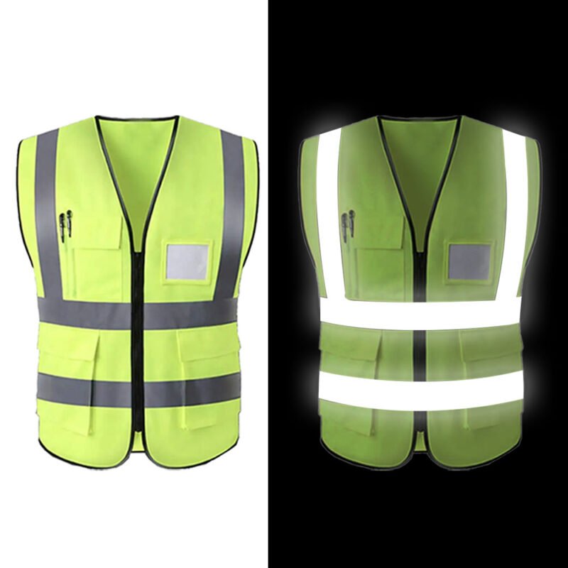 Men Hi Vis Vest Reflector Xxxl Construction Industrial Wear 100 Polyester Dark Green Security Safety Vest with Pockets Zipper - Image 4