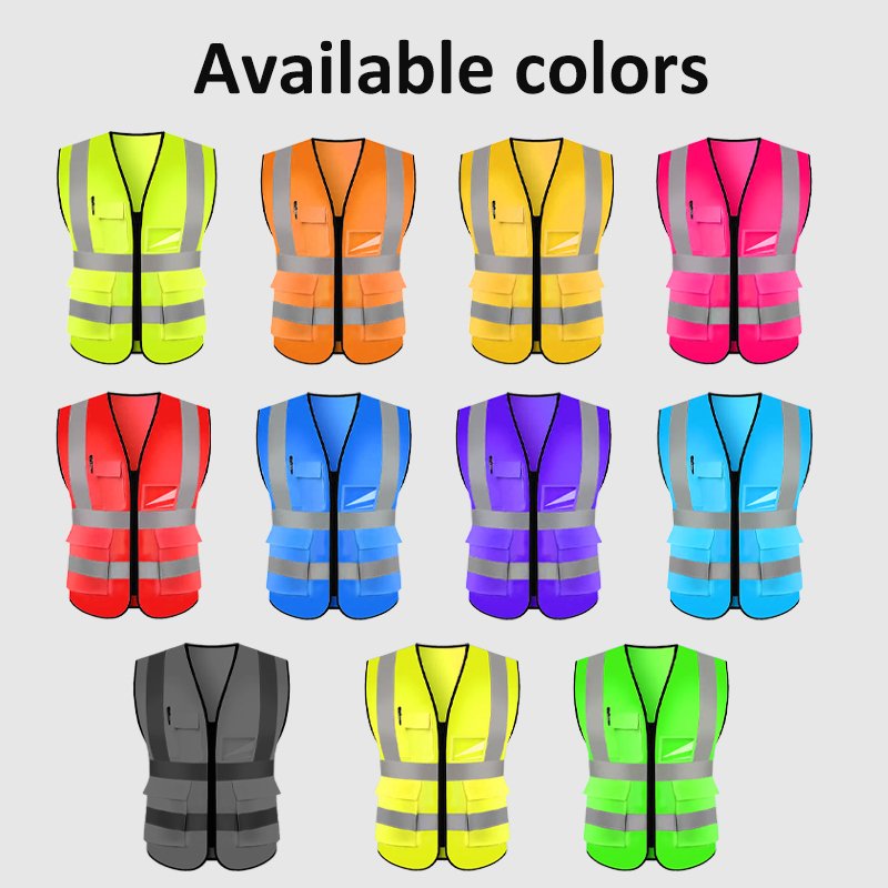 Men Hi Vis Vest Reflector Xxxl Construction Industrial Wear 100 Polyester Dark Green Security Safety Vest with Pockets Zipper - Image 3