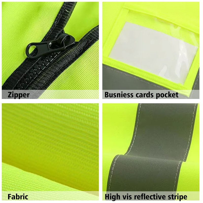 Men Hi Vis Vest Reflector Xxxl Construction Industrial Wear 100 Polyester Dark Green Security Safety Vest with Pockets Zipper - Image 5